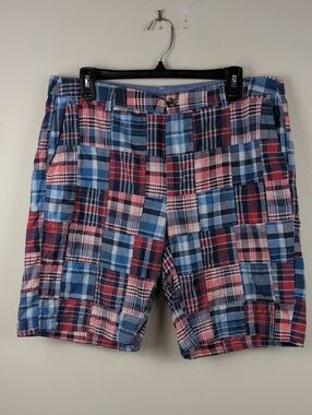 L. L. Bean Favorite Fit Patchwork Madras Plaid Cotton Shorts Size 14 Preppy